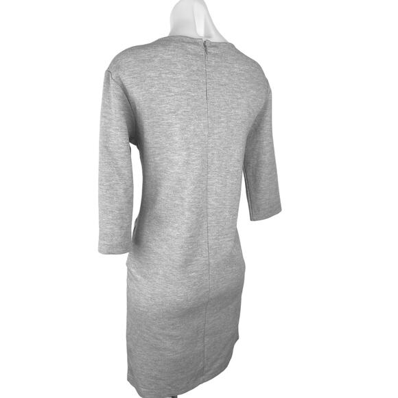 Uniqlo Gray Crewneck 3/4 Sleeve Back Zipper Knee Length Casual Shift Dress Sz XS - Picture 2 of 5